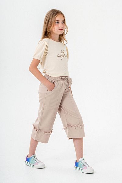 Minigimin Cicileri My Little Girl's Flowers Embroidered Double Leg Girl's Set of 2 - Beige