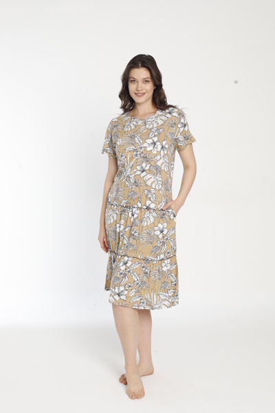 ROMEO LİFE Kadın Pamuklu Modal Kumaş Düğme Detaylı Desenli Şık Elbise 7702