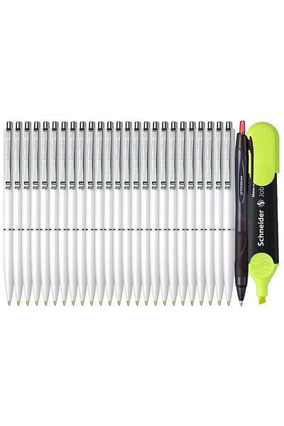 SCHNEIDER Premium Set-25 Schneider Retractable Pens-White, Jetstream Pen and Textmarker