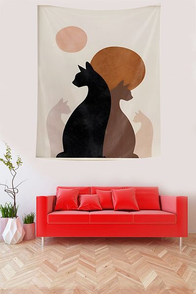 on the clouds Cats Pattern Decorative Bohemian Minimal Abstract Stain Resistant Fabric Wall Cloth Wall Carpet Tapestry