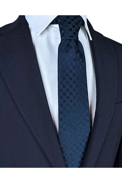 1001 Kravat Navy Blue Patterned 8 cm Wide Tie