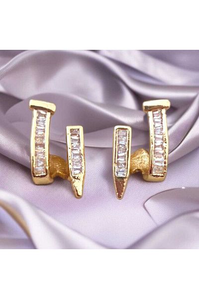 feyza collection Zircon Stone Nail Motif Vip Steel Earrings