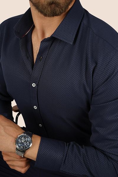 Etikmen Ανδρικό πουκάμισο σε κουτί δώρου Navy Blue Argyle Slimfit