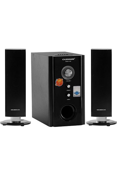 Olsenmark مكبر صوت احترافي عالي الطاقة 2.1 - نظام مكبر صوت متعدد الوسائط مع مضخم صوت - USB/SD/FM