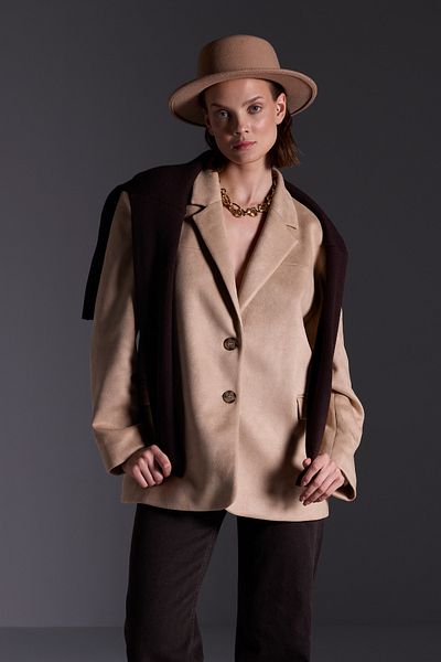 Açelya Okcu Premium Oversize Double Button Blazer Γυναικείο σουέτ μπουφάν