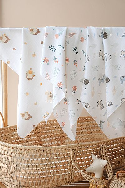 ESTİ Baby 3 Pieces 80X95 cm Muslin Baby Cover / Blanket / Swaddle / Shoulder Diaper Set