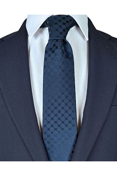 1001 Kravat Navy Blue Patterned 8 cm Wide Tie
