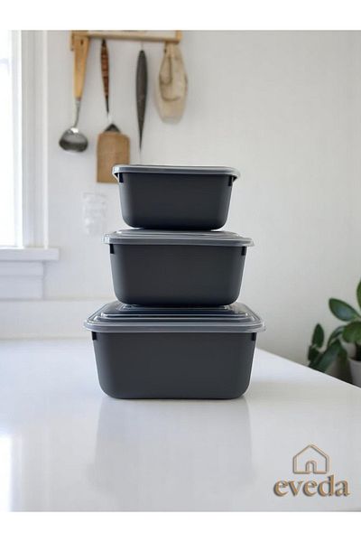 Eveda Snaplid Line Rectangular Triple Set Anthracite Plain