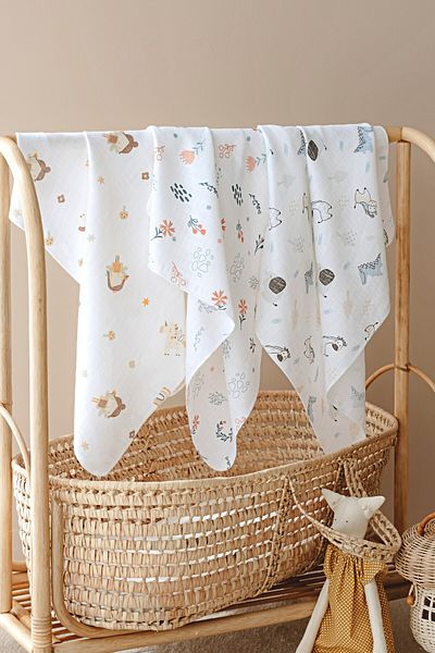 ESTİ Baby 3 Pieces 80X95 cm Muslin Baby Cover / Blanket / Swaddle / Shoulder Diaper Set