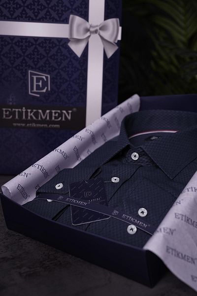 Etikmen Ανδρικό πουκάμισο σε κουτί δώρου Navy Blue Argyle Slimfit