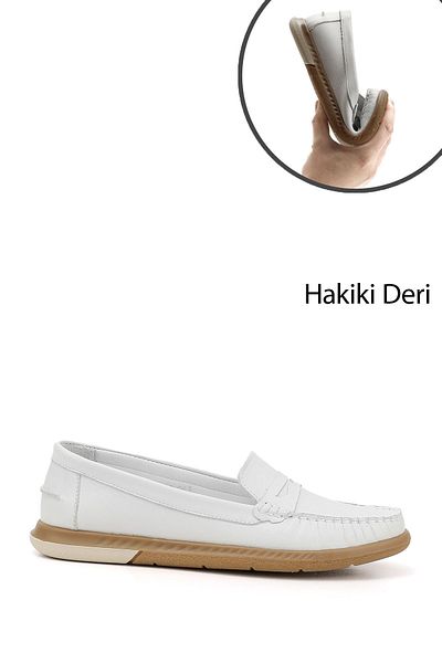 GÖNDERİ(R) Women / Girls White Rok Genuine Leather Comfort Loafer