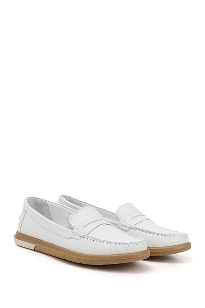 GÖNDERİ(R) Women / Girls White Rok Genuine Leather Comfort Loafer