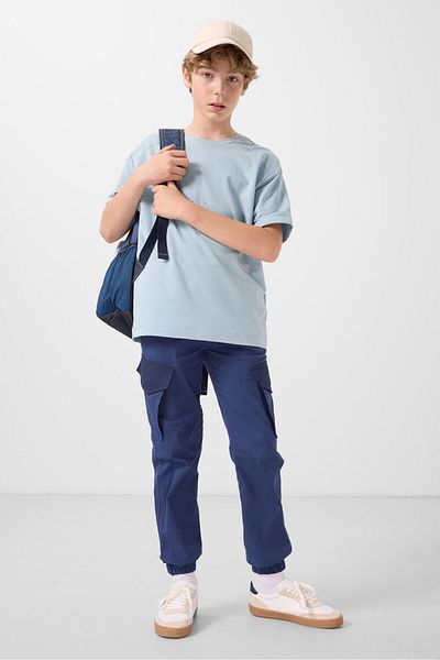 TOMMY LIFE Tricou pentru băiat, cu textura moale, din bumbac albastru deschis, imprimat supradimensionat - 11301