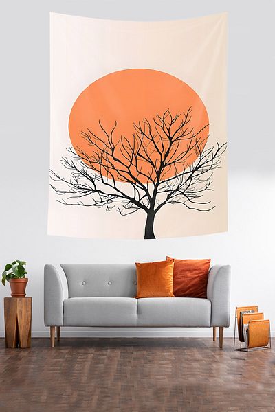 on the clouds Abstract Sunset Sun and Tree Stain Resistant Fabric Wall Cloth Wall Carpet Tapestry