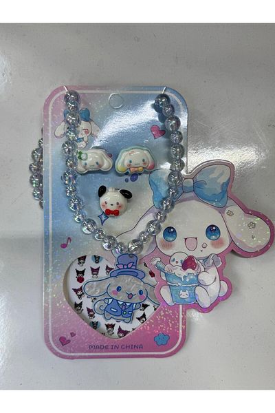 Motebarn Wear Girl's Kuromi Necklace 3-Piece Ring Set Blue