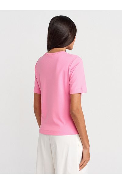 Dilvin 31840 V-Neck Short Sleeve T-Shirt-Pink