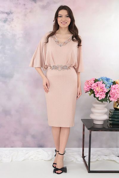 cupper Powder pink occasion dress with rhinestones at the waist and neckline