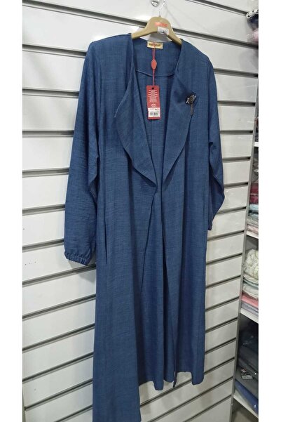 HESNA Salaş Yaka Önü Açık Belden Bağlamalı Uzun Ceket