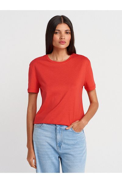 Dilvin 31791 Crew Neck T-Shirt-Red