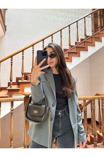 NOTHING Women's Gold Lock Detailed Adjustable Chain Strap Brown Hand Shoulder and Crossbody Bag Lora