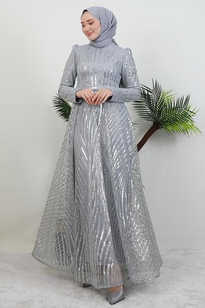 GİYZAMİLA Βραδινό φόρεμα Basra Glitter Γκρι