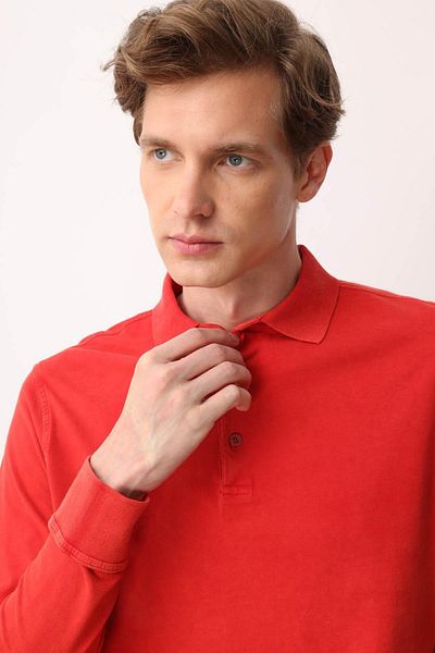 Desen Triko Men's Polo Neck Long Sleeve Sweatshirt Red