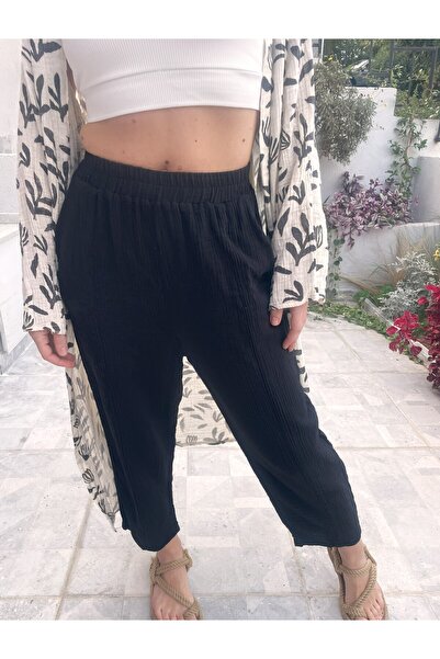 MUJO Γυναικείο παντελόνι κομμένο σε καρότο οργανική μουσελίνα