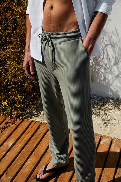 GRIMELANGE Erno Men's Relaxed Khaki Sweatpants with Elastic Waist and Side Pockets
