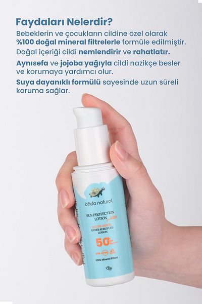 Bade Natural 100% Natural 50+ Spf High Protection Children's Sunscreen Lotion with Mineral Filter 100 ml