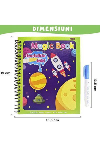 Pitikot Carte de colorat cu apa Magic Book Pitikot®, Reutilizabila,Racheta si elemente spatiale