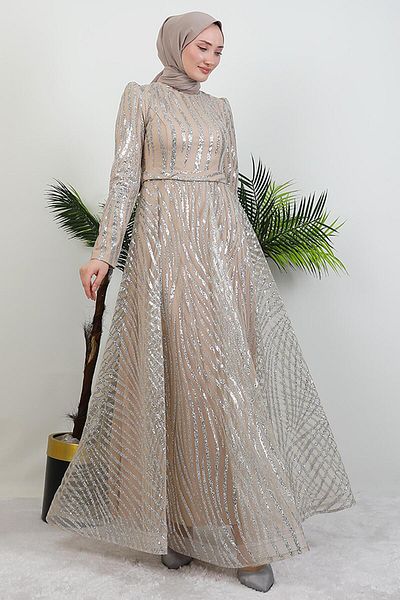 GİYZAMİLA Βραδινό φόρεμα Basra Glitter Light Mink