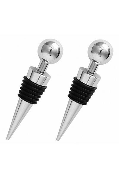 Aptel Set of 2 wine bottle stoppers, 9 cm, plastic and rubber, silver/black