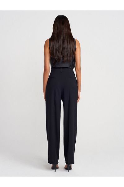 Dilvin 71652 High Waist Draped Trousers-Black