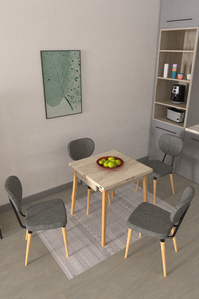 VİLİNZE Deniz Sandalye Avanos Ahşap MDF Kanatlı Mutfak Masası Takımı - 70x70+...