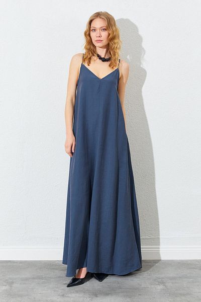TENA Γυναικείο φόρεμα από ύφασμα Casual Modal με λαιμόκοψη ανθρακί