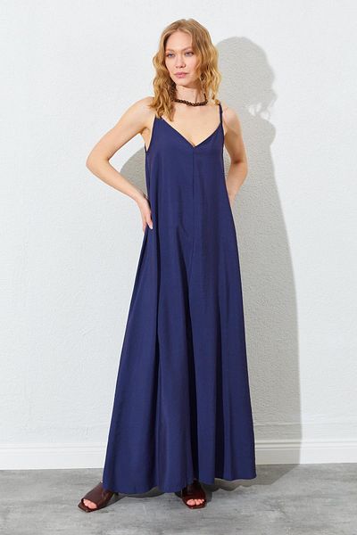TENA Γυναικείο φόρεμα από ύφασμα Casual Modal Navy Blue με λαιμόκοψη