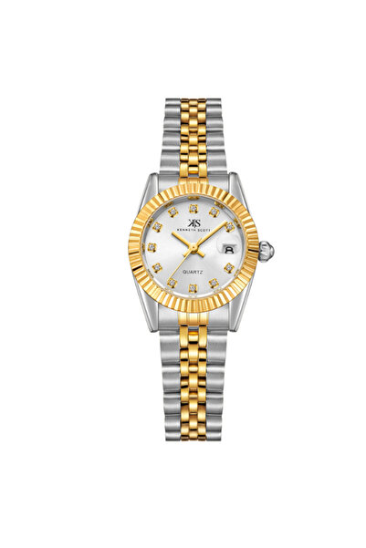 Kenneth Scott ساعة كينيث سكوت النسائية التناظرية ذات الميناء الأبيض - K22536-TBTW