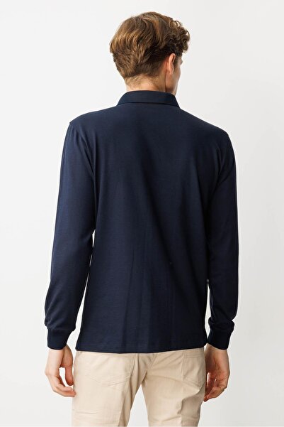 Desen Triko Men's Polo Neck Pique Woven Sweatshirt K.Navy Blue