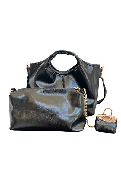 Rose Deri çift model siyah çanta . New season