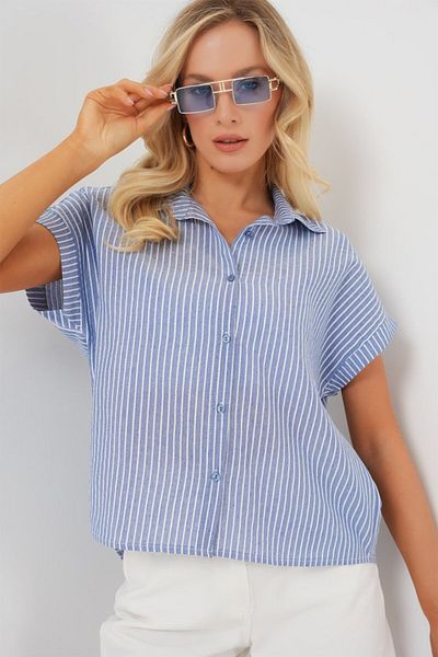 modaserdem Striped Short Sleeve Shirt 20324 - Indigo