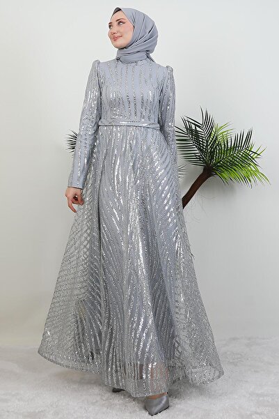 GİYZAMİLA Βραδινό φόρεμα Basra Glitter Γκρι