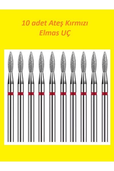 Helios 10 Pieces Diamond Dry Manicure File Machine Bit Milling Cutter Fire Tip Red
