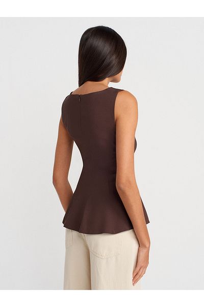 Dilvin 50281 Peplum Top-Brown