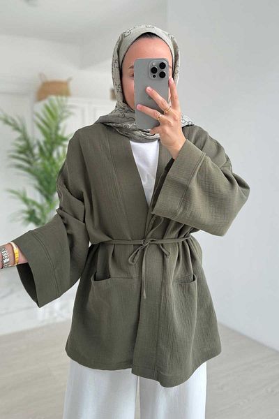 Ka Hijab Muslin Kimono - Khaki