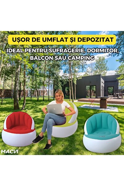 MACVI Inflatable chair with pump included, 85x70 cm, ideal for indoors and outdoors, Turquoise