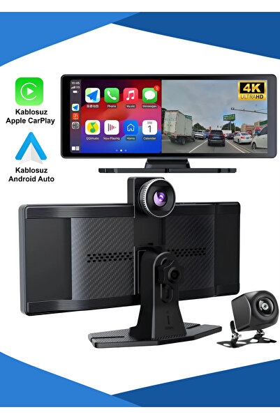BEKAZE Carplay Android Uyumlu 10.2 İnç Büyük Ekran Tak 4K Ön/Arka Çift Kameralı Araç Ekranı Uyumlu