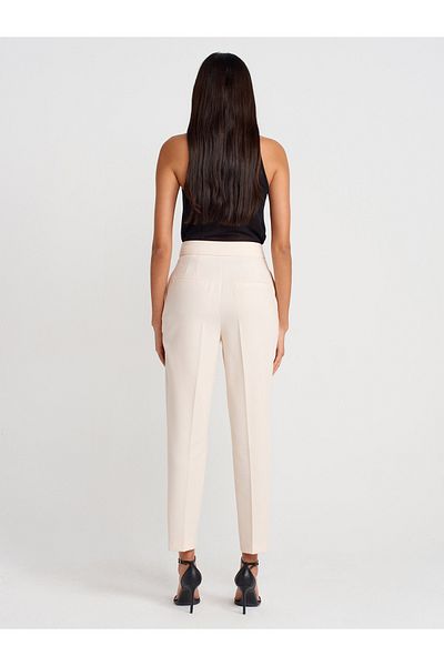 Dilvin 71661 High Waist Pleated Trousers-Ecru