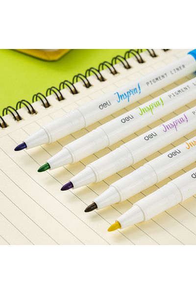 Deli Pigment Liner Dual Tip 0.5/1mm Set 12 Colors Inspira Deli