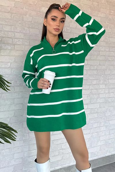 GButik's Striped Half Zip Knitwear Tunic