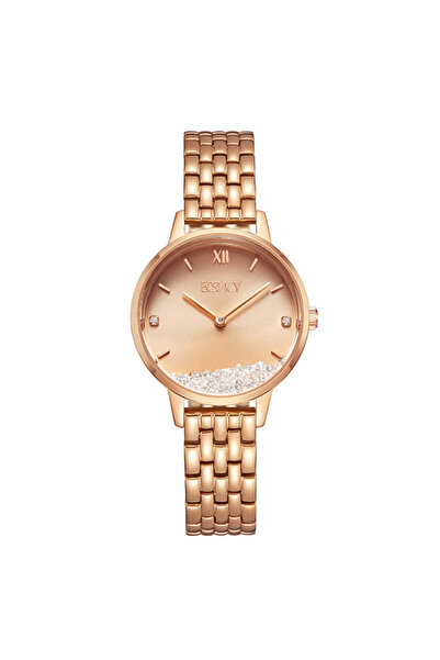 ECSTACY ساعة نسائية تناظرية بمينا من الذهب الوردي - E23505-RBKK
